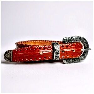 Jennifer Graham Western-Style Brown Leather Belt with Silver Buckle. 31”